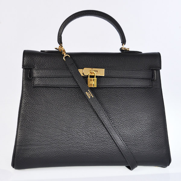 HKL35B Kelly di Hermes 35CM pelle nera Clemence (Oro)